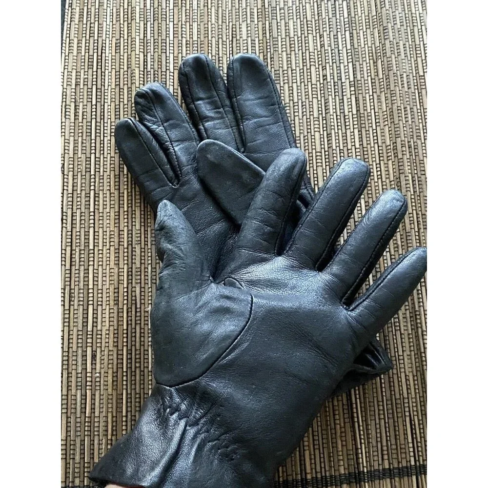 Vintage Womens Dark Brown Leather Gloves With Knotted Detail Size 7/ S India EUC